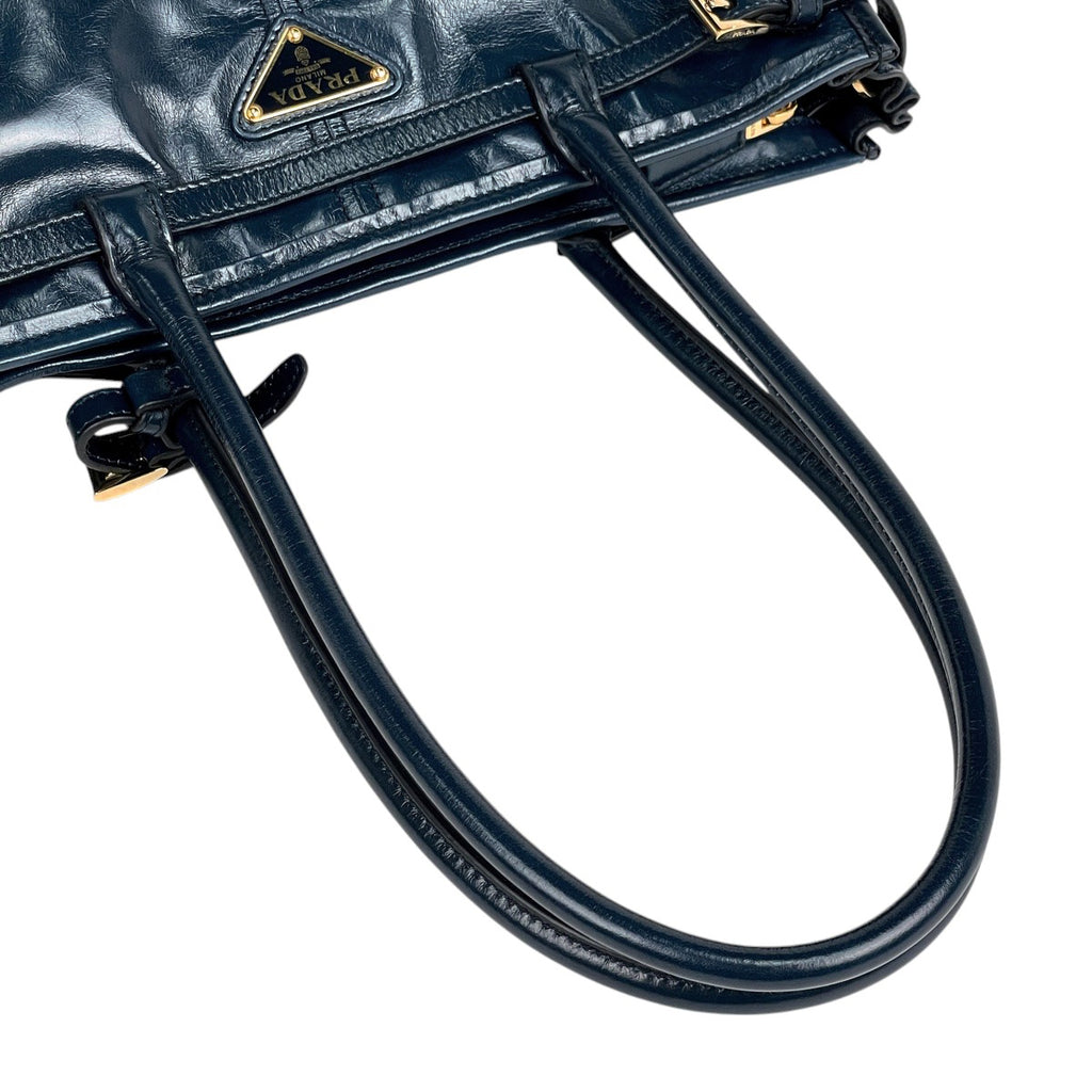 プラダ ボニー ミディアム ハンドバッグ ロゴプレート 2WAY ショルダーバッグ ハンドバッグ レザー ブルー 1BA426 レディース 【中古】brbag
