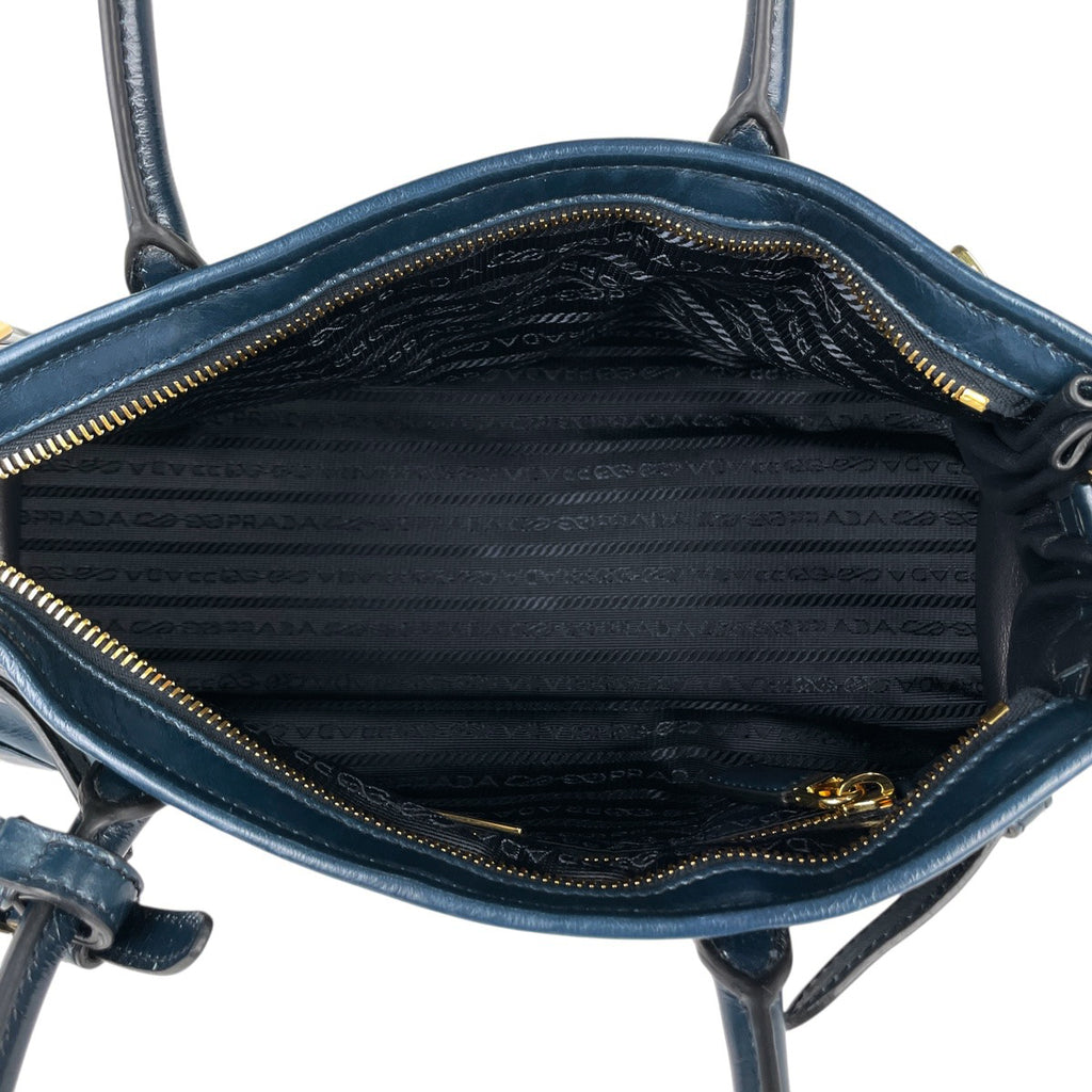 プラダ ボニー ミディアム ハンドバッグ ロゴプレート 2WAY ショルダーバッグ ハンドバッグ レザー ブルー 1BA426 レディース 【中古】brbag