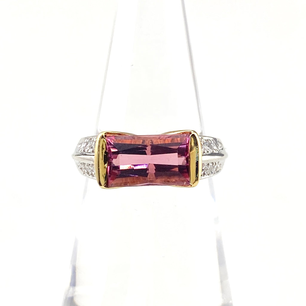 ピンクトルマリン デザインリング プラチナ メレダイヤ 指輪 リング 11号 Pt900 K18 ダイヤモンド レディース 【中古】nbjwl