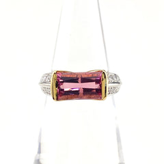 ピンクトルマリン デザインリング プラチナ メレダイヤ 指輪 リング 11号 Pt900 K18 ダイヤモンド レディース 【中古】nbjwl