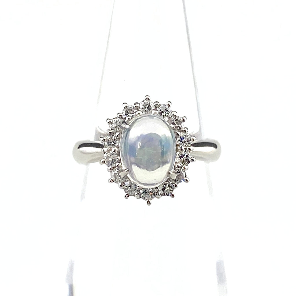 オパール デザインリング プラチナ 指輪 メレダイヤ リング 7号 Pt900 オパール ダイヤモンド レディース 【中古】nbjwl