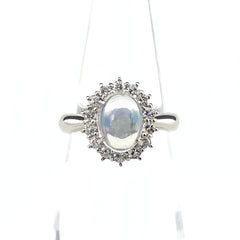 オパール デザインリング プラチナ 指輪 メレダイヤ リング 7号 Pt900 オパール ダイヤモンド レディース 【中古】nbjwl