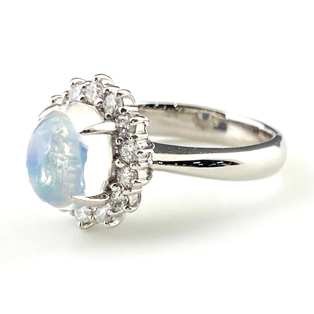 オパール デザインリング プラチナ 指輪 メレダイヤ リング 7号 Pt900 オパール ダイヤモンド レディース 【中古】nbjwl