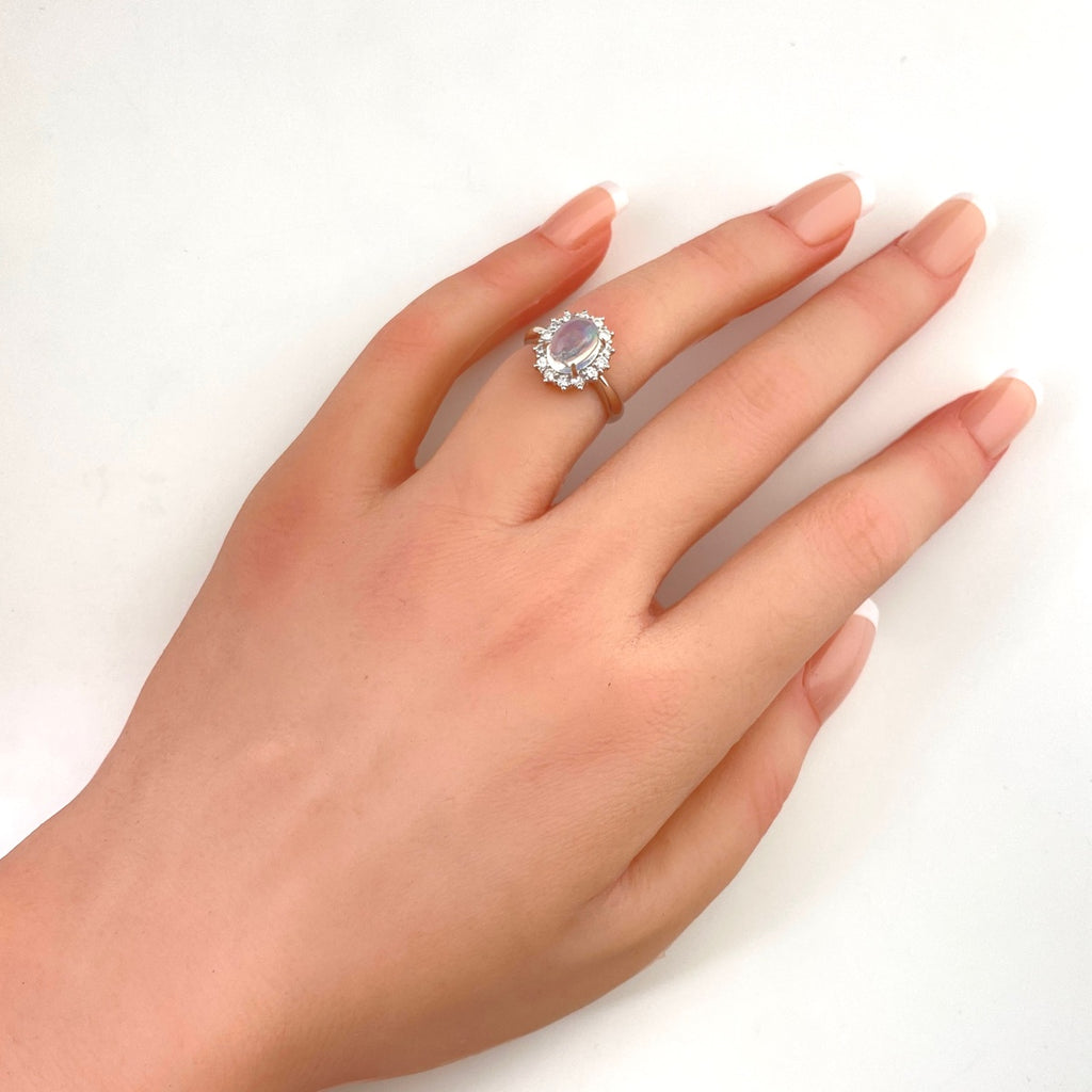 オパール デザインリング プラチナ 指輪 メレダイヤ リング 7号 Pt900 オパール ダイヤモンド レディース 【中古】nbjwl