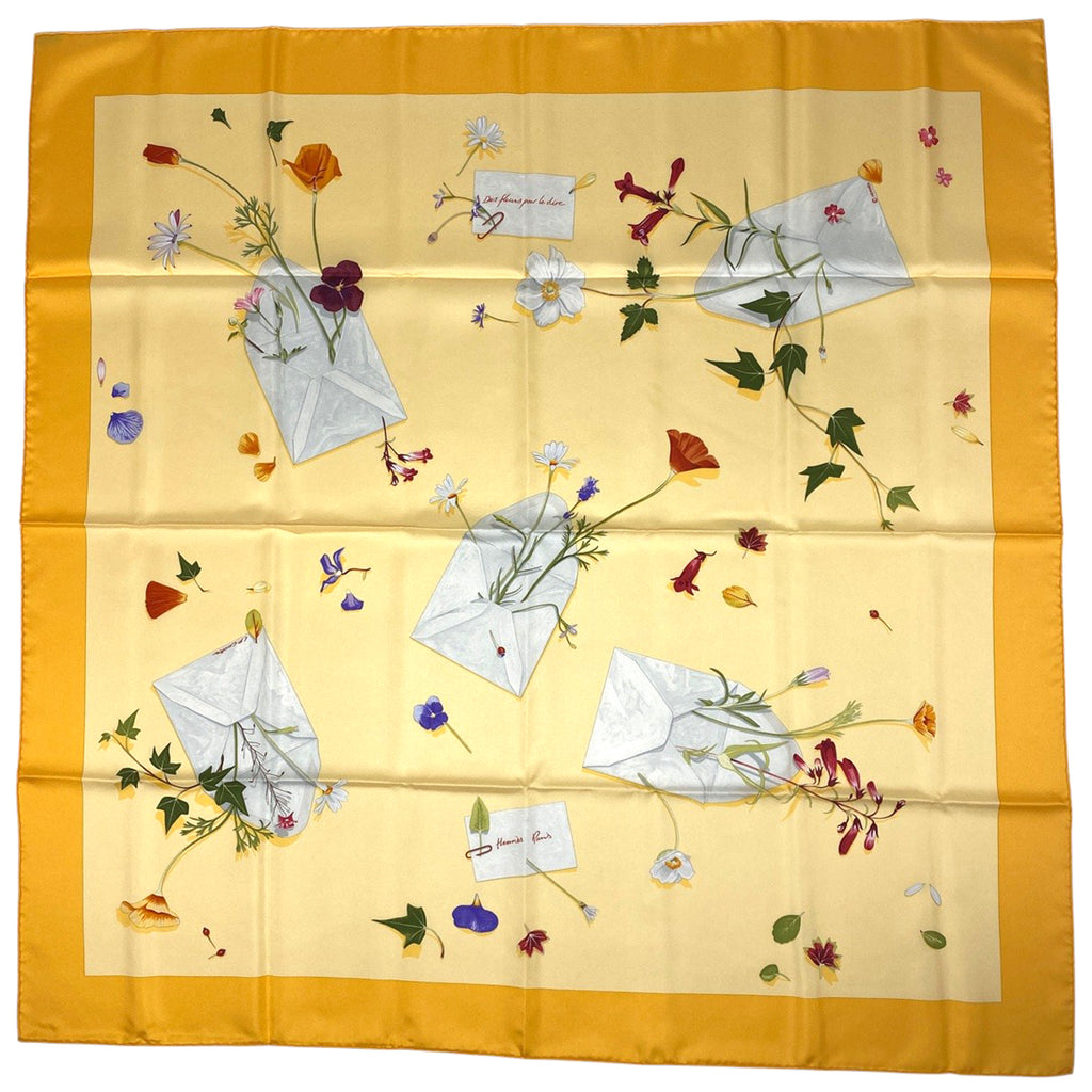 エルメス カレ90 Des fleurs pour le dire 花の手紙 スカーフ シルク イエロー マルチカラー レディース 【中古】brbag