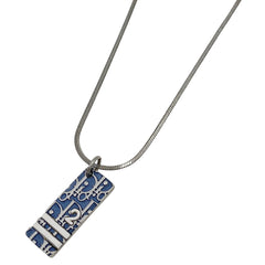 クリスチャンディオール ロゴ プレート ネックレス トロッター柄 ネックレス シルバーメッキ シルバー ブルー レディース 【中古】 bracc