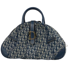 クリスチャンディオール トロッター柄 ダブルサドル ハンドバッグ キャンバス ネイビー レディース 【中古】brbag