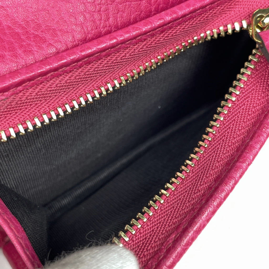 グッチ GGマーモント ミニ ウォレット ダブルG 二つ折り財布 レザー ピンク 456126 レディース 【中古】brbag