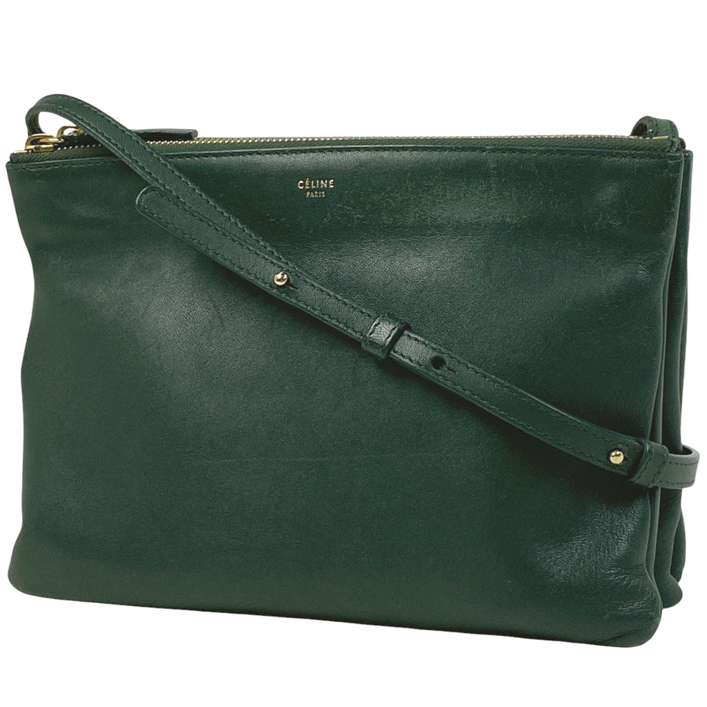 セリーヌ トリオ ショルダーバッグ ラージ ショルダーバッグ レザー グリーン レディース 【中古】 brbag