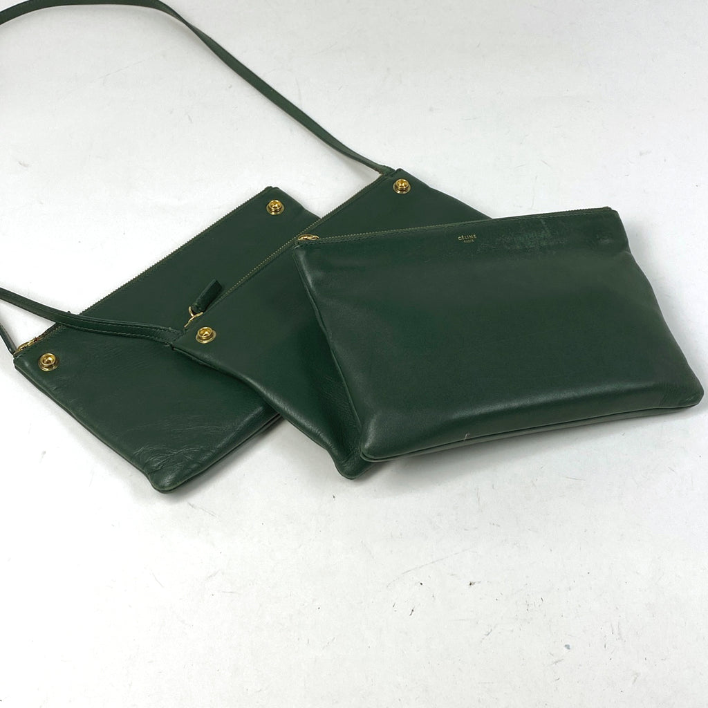 セリーヌ トリオ ショルダーバッグ ラージ ショルダーバッグ レザー グリーン レディース 【中古】 brbag