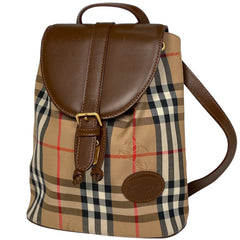 バーバリーズ チェック柄 リュックサック バックパック デイパック リュック キャンバス ブラウン レディース 【中古】brbag