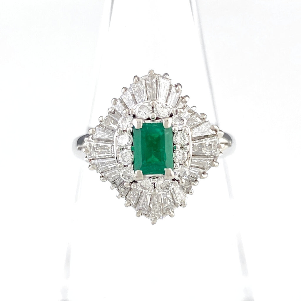 エメラルド デザインリング プラチナ 指輪 メレダイヤ リング 12.5号 Pt900 エメラルド ダイヤモンド レディース 【中古】nbjwl