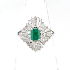 エメラルド デザインリング プラチナ 指輪 メレダイヤ リング 12.5号 Pt900 エメラルド ダイヤモンド レディース 【中古】nbjwl