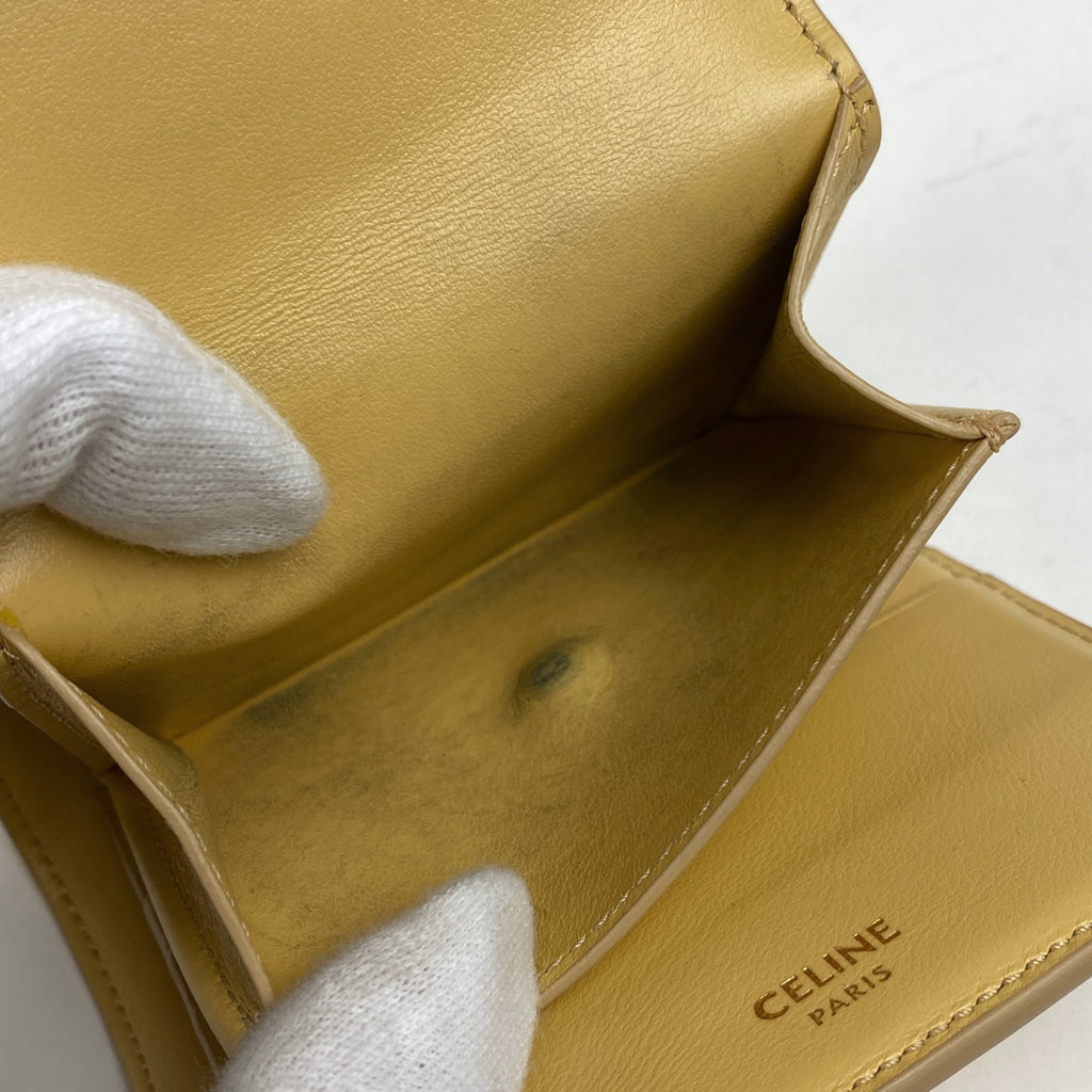 セリーヌ スモール トリフォールドウォレット 16 三つ折り財布 レザー イエロー レディース 【中古】 brbag
