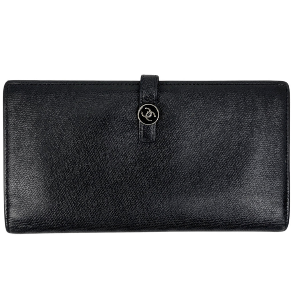 シャネル ココボタン 二つ折り 長財布 長財布 レザー ブラック レディース 【中古】brbag