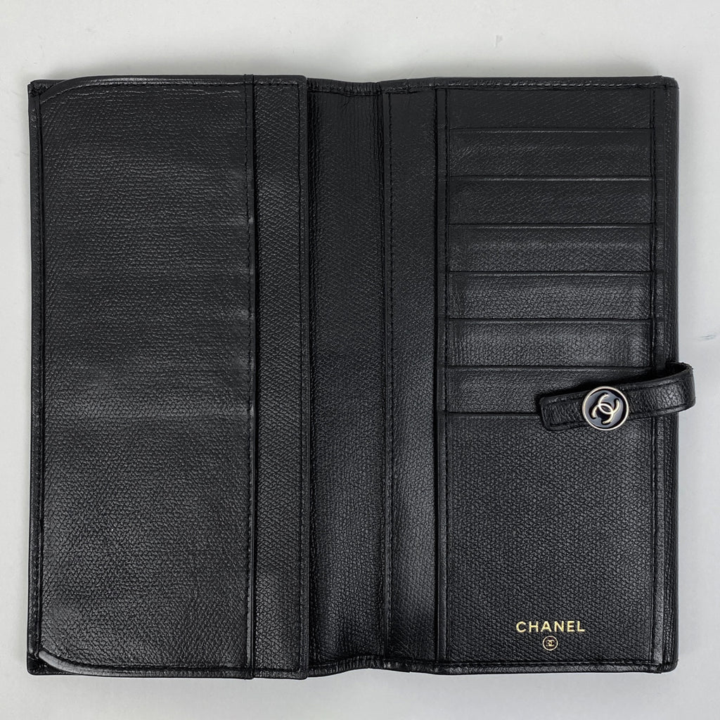 シャネル ココボタン 二つ折り 長財布 長財布 レザー ブラック レディース 【中古】brbag