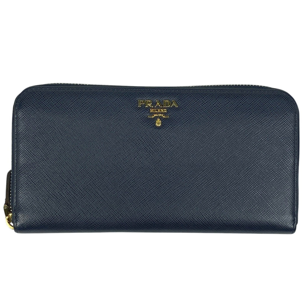 プラダ ロゴ ラウンドファスナー 長財布 ラウンドジップ 長財布 レザー ネイビー 1ML506 レディース 【中古】brbag