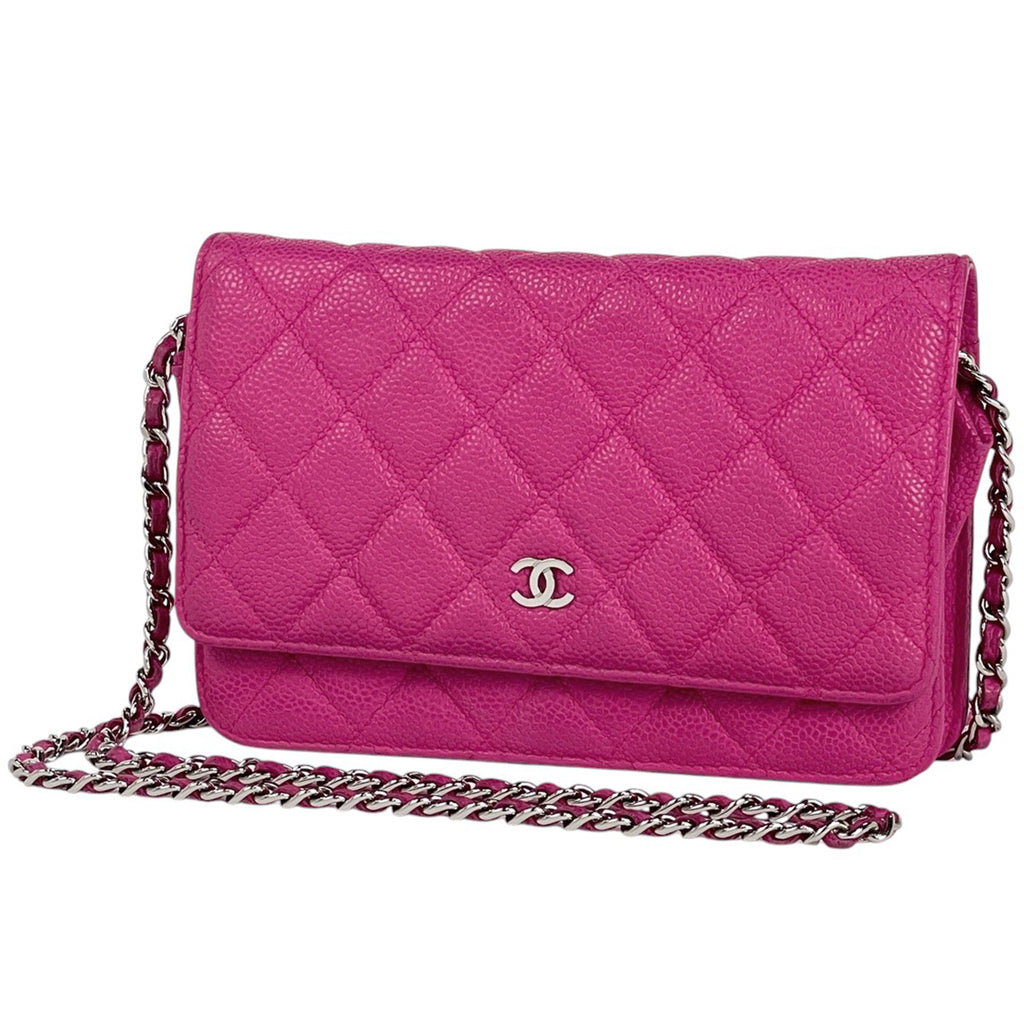 シャネル チェーンウォレット マトラッセ ショルダーバッグ レザー ピンク レディース 中古 brbag