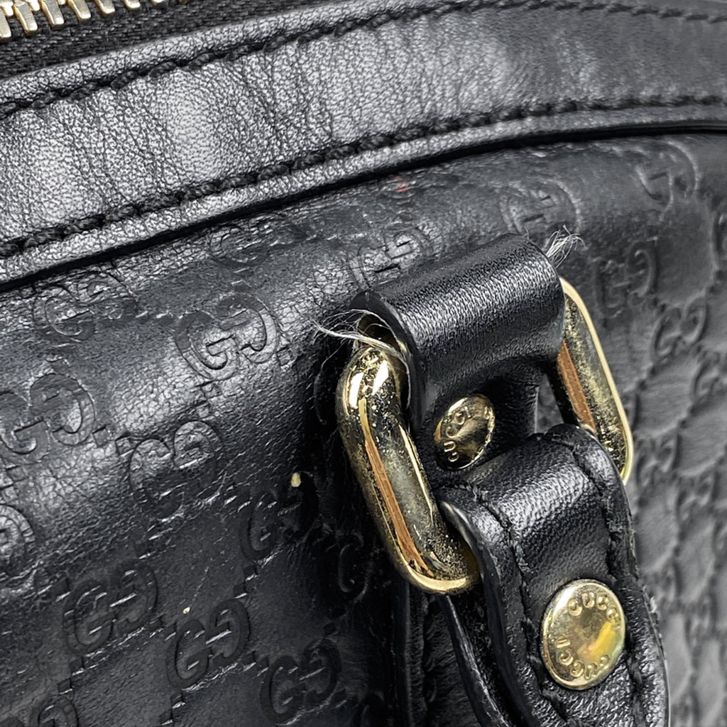 グッチ マイクログッチ シマ ハンドバッグ 2WAY ショルダーバッグ ハンドバッグ シマレザー ブラック レディース 【中古】brbag