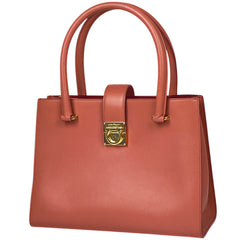 サルヴァトーレフェラガモ ガンチーニ ハンドバッグ ロゴ ハンドバッグ レザー サーモンピンク D658 レディース 【中古】brbag