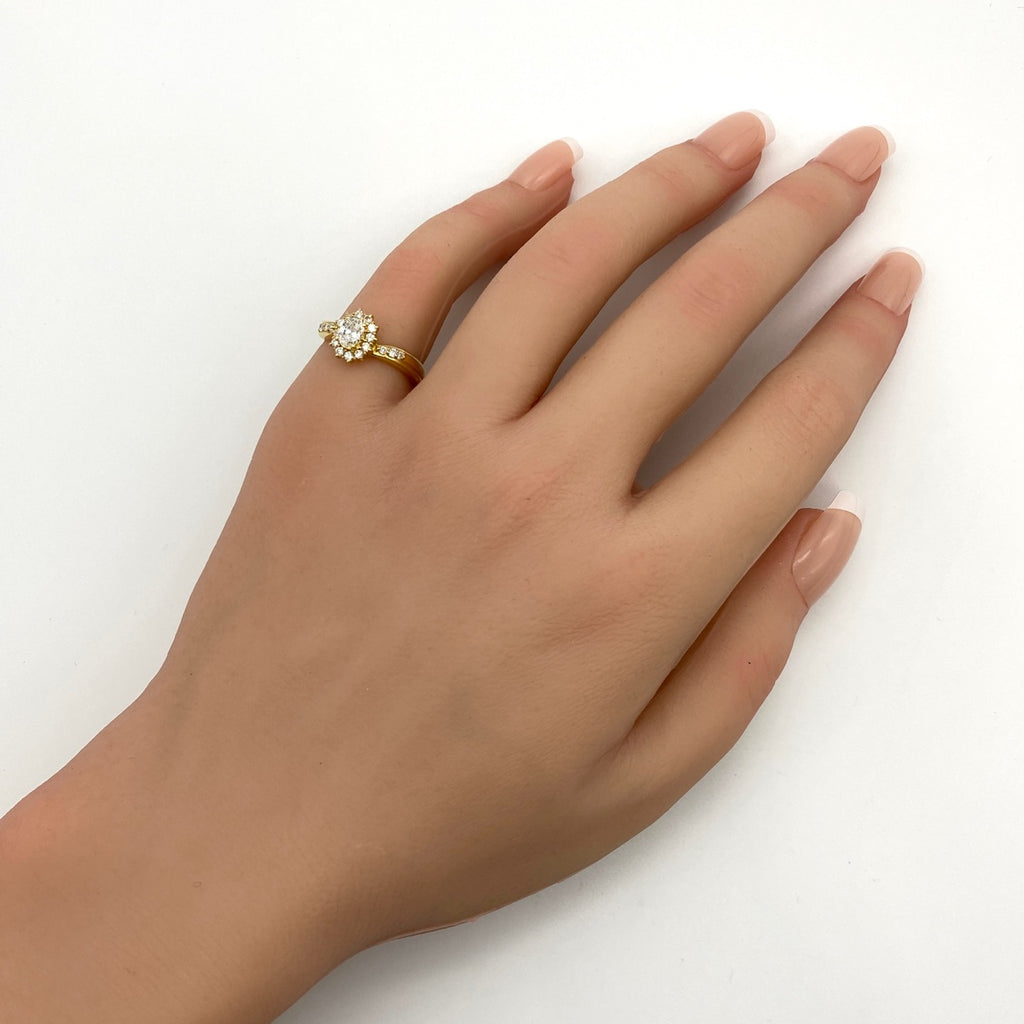 ダイヤモンド デザインリング YG イエローゴールド 指輪 メレダイヤ リング 9号 K18 ダイヤモンド レディース 【中古】nbjwl