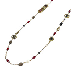 シャネル ココマーク フェイクパール ネックレス ロング ビジュー カラーストーン グリポア ネックレス GP ゴールド ブラック レッド レディース 【中古】bracc