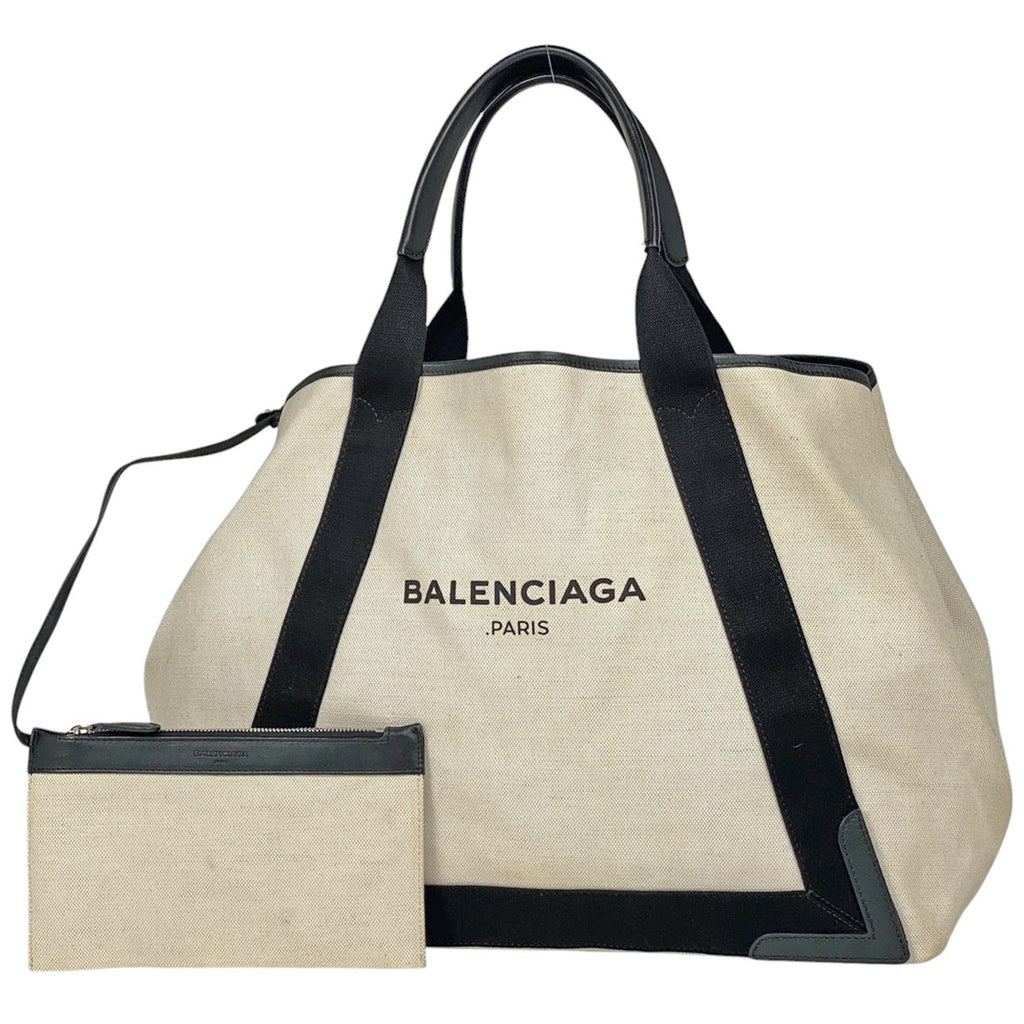 バレンシアガ ネイビーカバス M ハンドバッグ トートバッグ キャンバス ホワイト ブラック 339936 レディース 【中古】 brbag