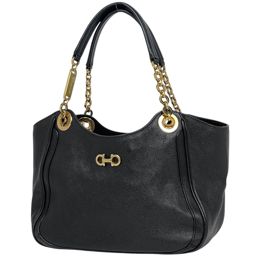 【在庫一掃】 サルヴァトーレフェラガモ ガンチーニ ハンドバッグ ショルダーバッグ ハンドバッグ レザー ブラック レディース brbag brbag 【中古】