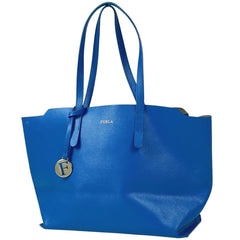 【在庫一掃】 フルラ サリー トートバッグ ロゴ ミディアム トートバッグ レザー ブルー レディース 【中古】 brbag