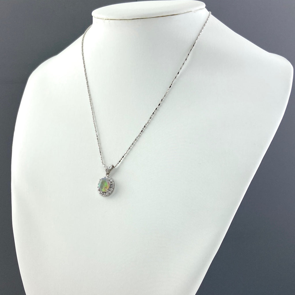 オパール デザインネックレス プラチナ ペンダント メレダイヤ ネックレス Pt850 オパール レディース 【中古】 
 ラッピング可