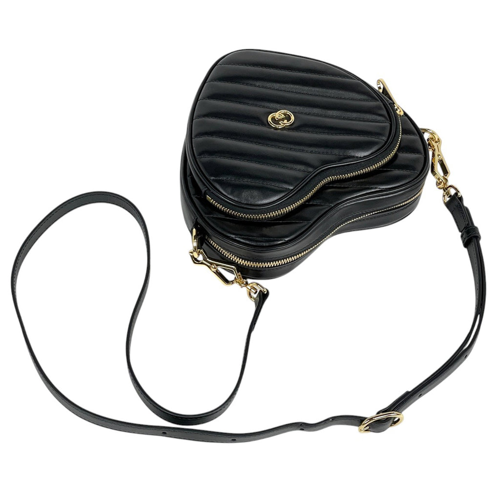 グッチ ロゴ チェーン ショルダーバッグ ハート型 ショルダーバッグ レザー ブラック 751628 レディース 【中古】brbag