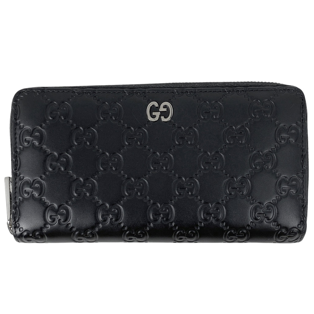 グッチ グッチシマ ラウンドファスナー 長財布 GG柄 シグネチャー 長財布 シマレザー ブラック 473928 レディース 【中古】 brbag