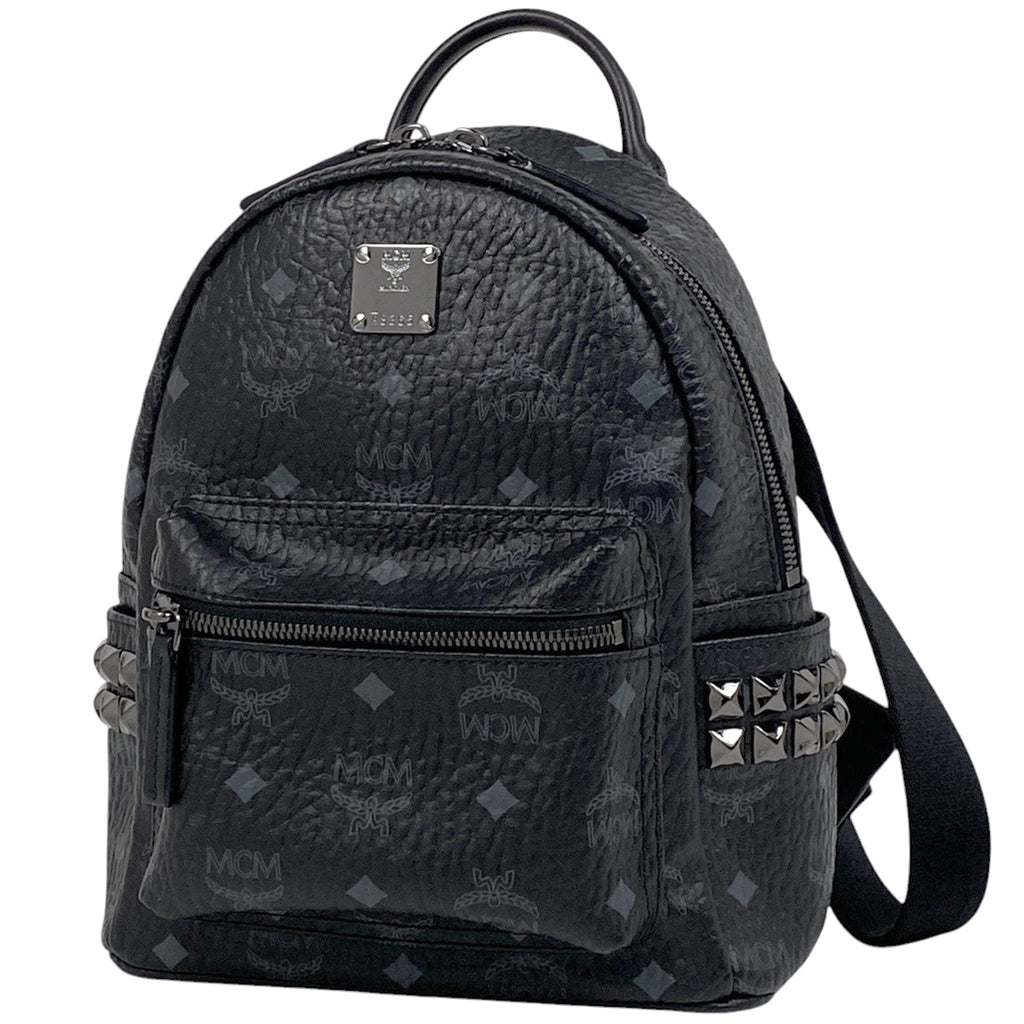 エム・シー・エム ロゴグラム リュックサック ヴィセトス スタッズ リュック レザー ブラック レディース 【中古】brbag