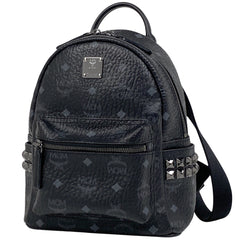 エム・シー・エム ロゴグラム リュックサック ヴィセトス スタッズ リュック レザー ブラック レディース 【中古】brbag