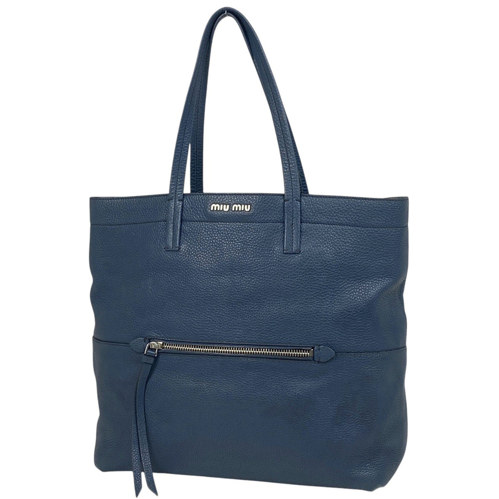 ミュウ ミュウ ロゴ トートバッグ ショルダーバッグ トートバッグ レザー ブルー レディース 【中古】brbag