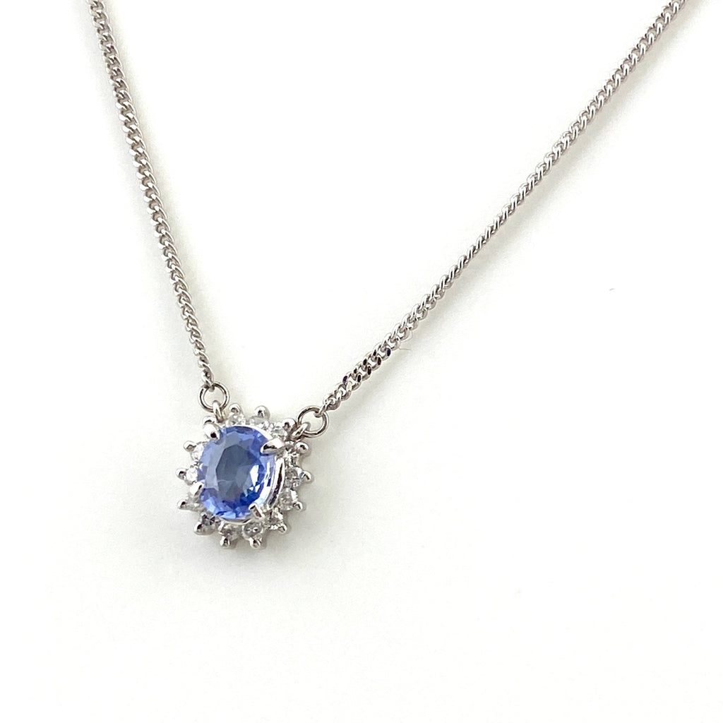 サファイア デザインネックレス プラチナ ペンダント メレダイヤ ネックレス Pt850 サファイア ダイヤモンド レディース 【中古】nbjwl