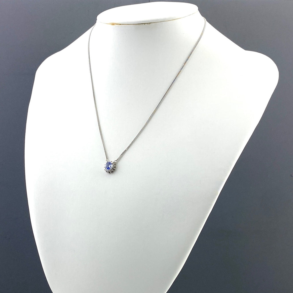 サファイア デザインネックレス プラチナ ペンダント メレダイヤ ネックレス Pt850 サファイア ダイヤモンド レディース 【中古】nbjwl