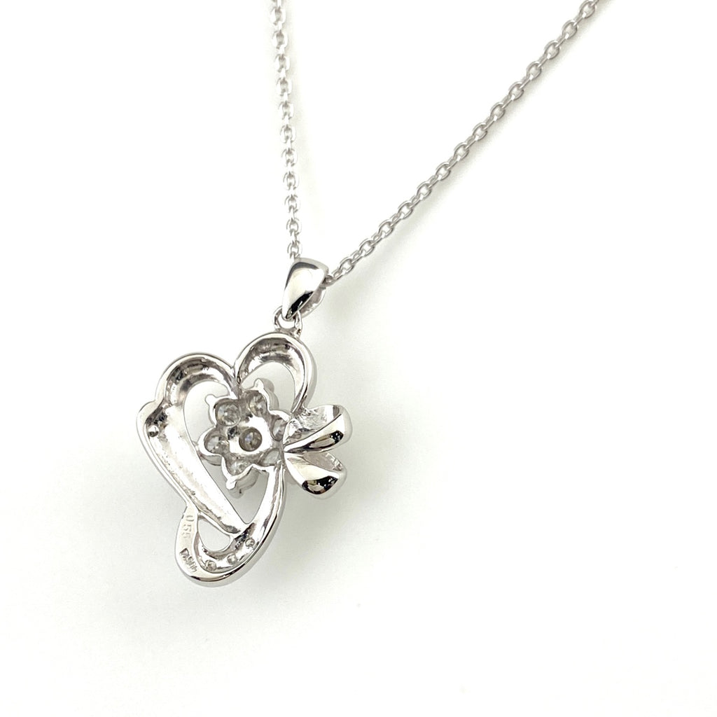 フラワーモチーフ デザインネックレス プラチナ ペンダント メレダイヤ 花 ハート ネックレス Pt900 Pt850 ダイヤモンド レディース 【中古】nbjwl