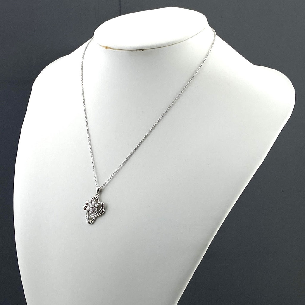 フラワーモチーフ デザインネックレス プラチナ ペンダント メレダイヤ 花 ハート ネックレス Pt900 Pt850 ダイヤモンド レディース 【中古】nbjwl