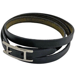 エルメス アピ 3 ブレスレット 腕輪 ブレスレット レザー シルバーメッキ ブラック レディース 【中古】  bracc