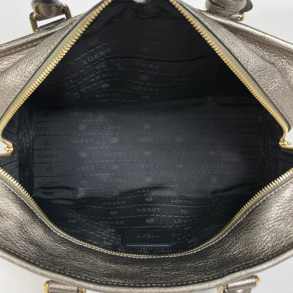 ロエベ アマソナ 28 アナグラム メタリック ハンドバッグ レザー ゴールド レディース 【中古】brbag