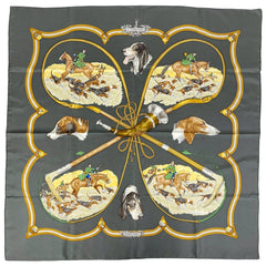 エルメス カレ 90 LE LAISSER COURRE 猟犬 スカーフ シルク グレー マルチカラー レディース 【中古】brbag
