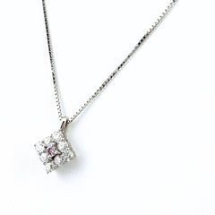 メレダイヤ デザインネックレス WG ホワイトゴールド ペンダント ピンクダイヤモンド ネックレス K18 WG ダイヤモンド レディース ノンブランドジュエリー 【中古】nbjwl