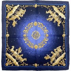 【在庫一掃】 エルメス カレ 45 COSMOS 宇宙観 馬 スカーフ シルク ネイビー マルチカラー レディース 【中古】 brbag