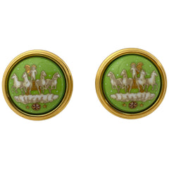 エルメス エマイユ イヤリング ラウンド 馬柄 七宝焼き イヤリング GP ゴールド ライトグリーン レディース 【中古】bracc