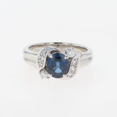 【在庫一掃】 サファイア デザインリング プラチナ 指輪 メレダイヤ リング 14号 Pt900 サファイア ダイヤモンド レディース 【中古】nbjwl