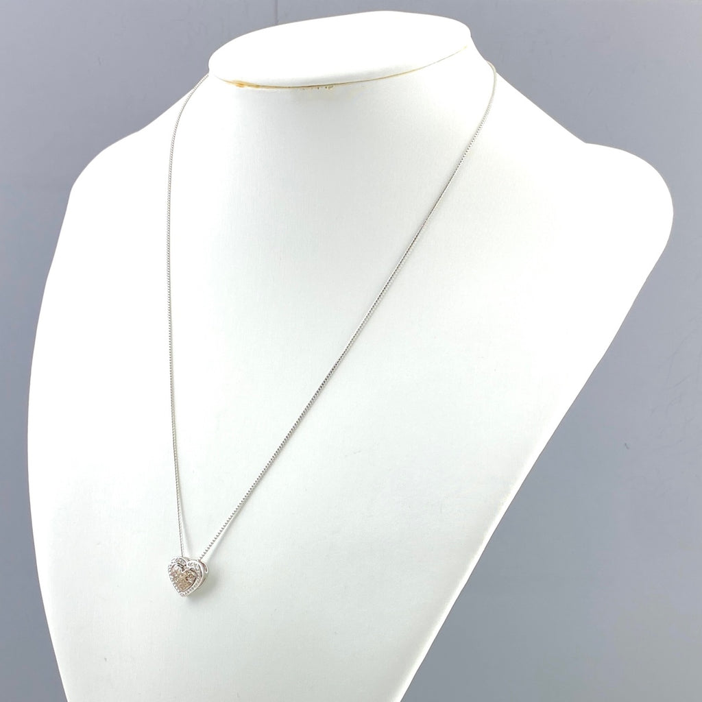ハートモチーフ デザインネックレス WG ホワイトゴールド ペンダント メレダイヤ ネックレス K18 WG ダイヤモンド レディース 【中古】nbjwl