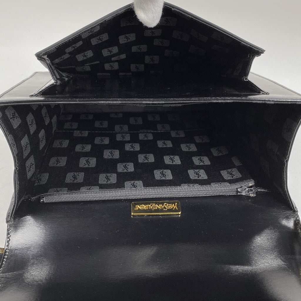 イヴ・サンローラン ロゴ ショルダーバッグ 肩掛け 斜め掛け ショルダーバッグ レザー ブラック レディース 【中古】