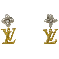 ルイ・ヴィトン パンダント LV アイコニック フラワー ピアス アシンメトリー スイング ピアス GP スチール ラインストーン ゴールド シルバー レディース 【中古】 
 ラッピング可