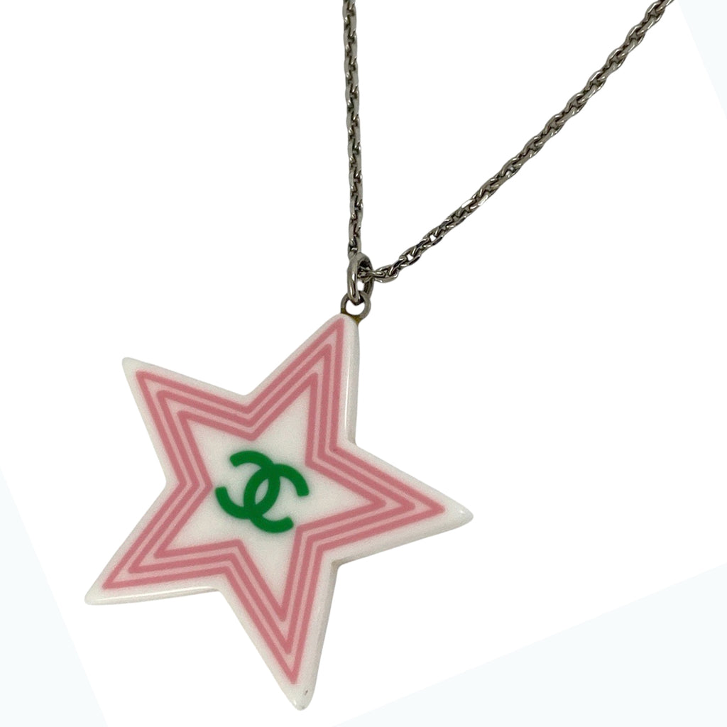 シャネル ココマーク スター ネックレス プラスチック ネックレス シルバーメッキ ホワイト ピンク レディース 【中古】bracc